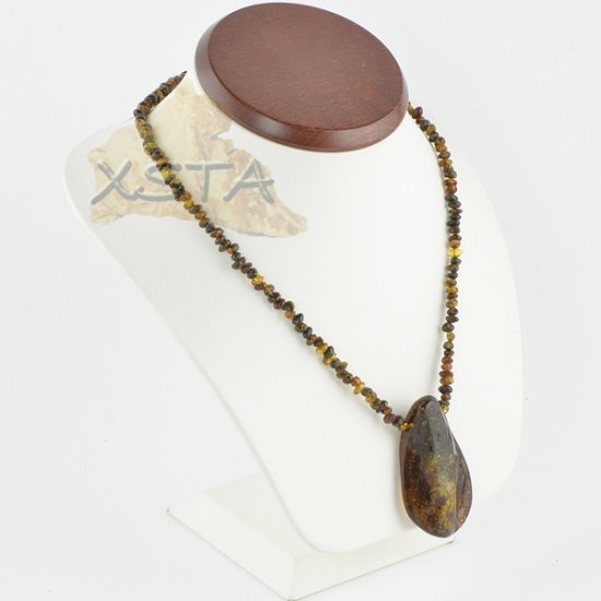 Green natural amber necklace